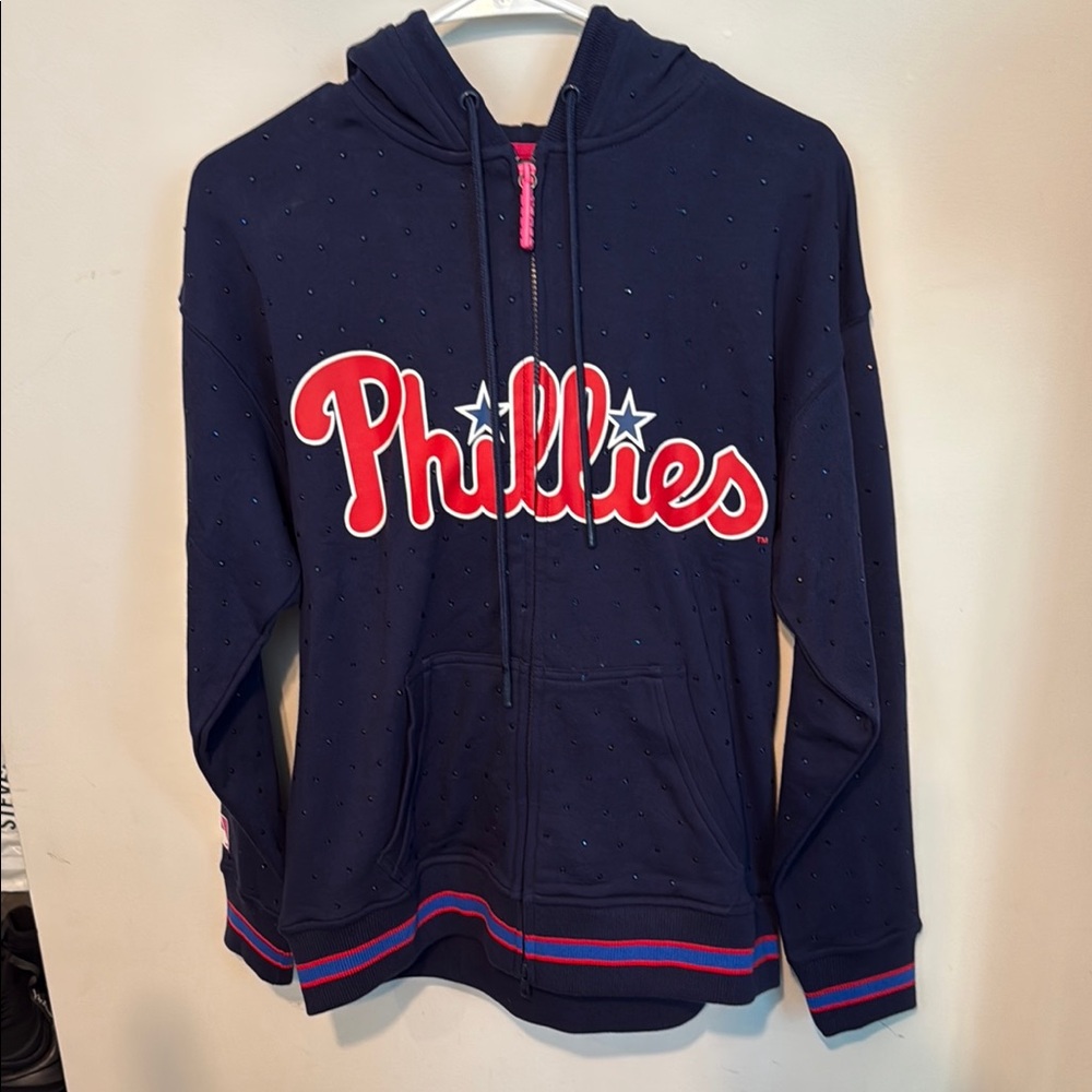 Philadelphia Phillies Gems Zip Up Hoodie Navy Oversized XS
